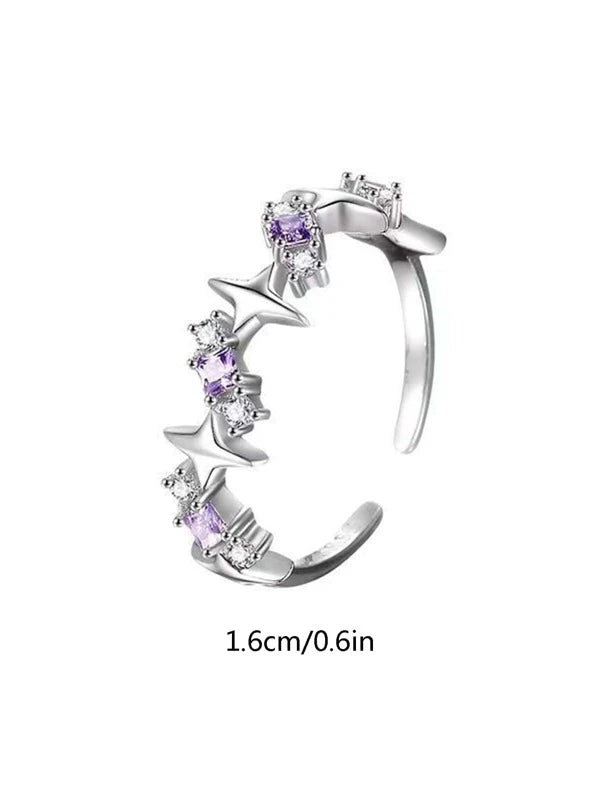 7367 b03-13 Dos piezas Anillo de moda aleación de zinc abierto ajustable con corazón con púrpura zirconia cúbica