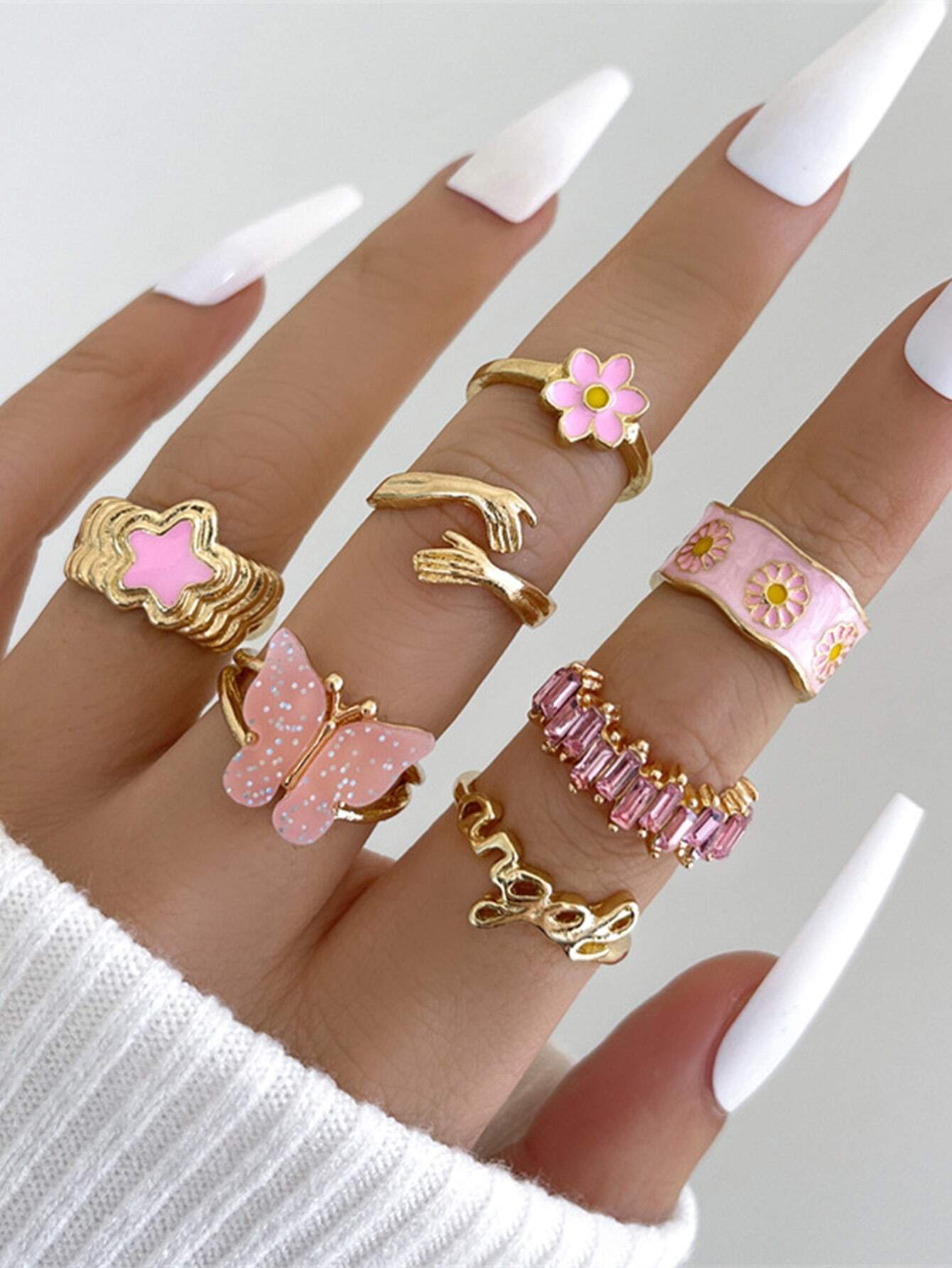 10590 1b-074 Anillo dulce estilo cinco puntas con estrella con mariposa 7 Pzas
