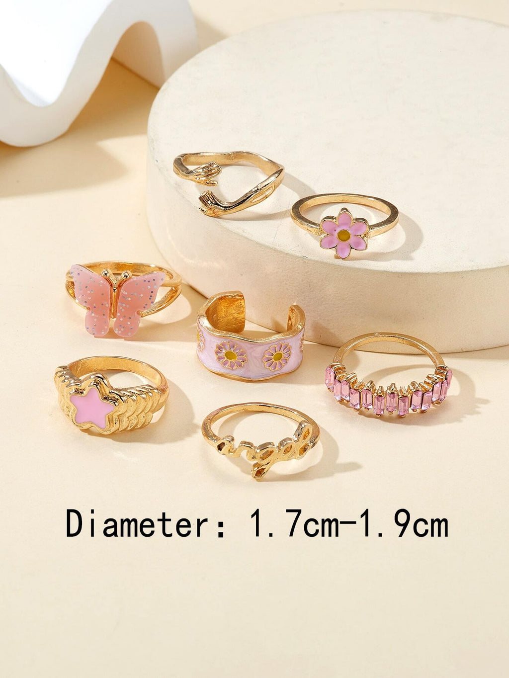 10590 1b-074 Anillo dulce estilo cinco puntas con estrella con mariposa 7 Pzas
