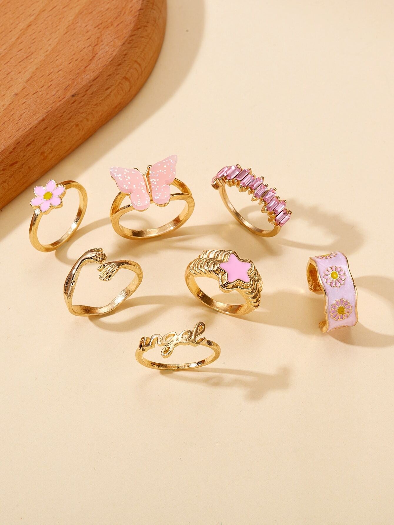 10590 1b-074 Anillo dulce estilo cinco puntas con estrella con mariposa 7 Pzas