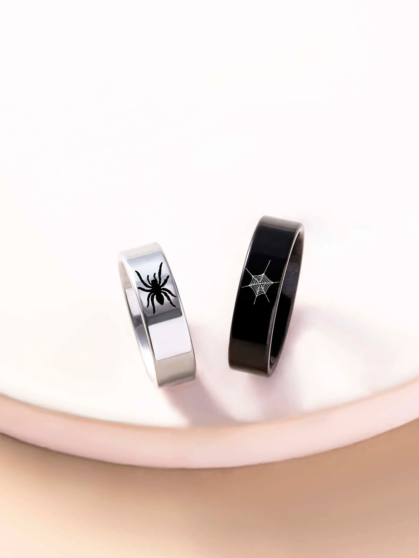 14968 1b-01-07 Anillo de pareja patrón de araña 2 Pzas