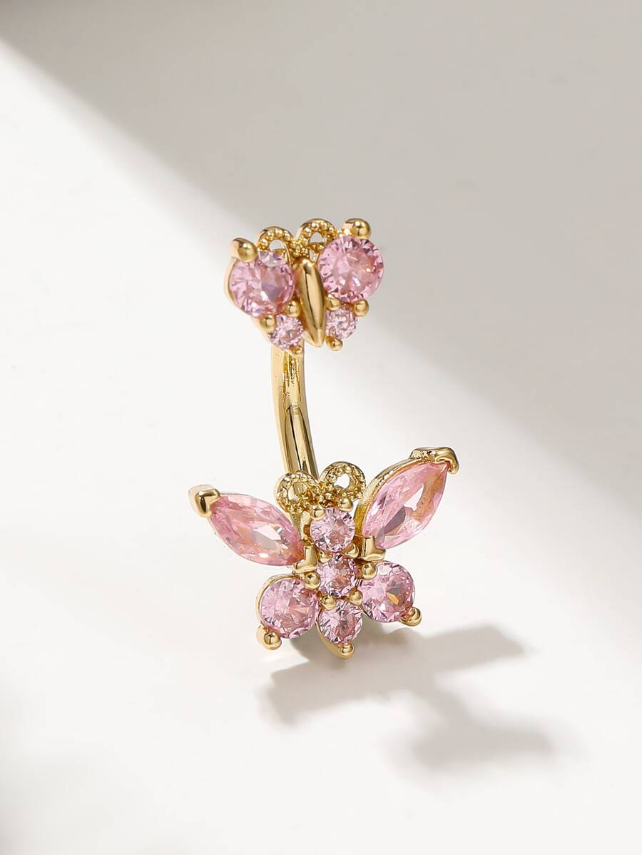 15279 1b-052 Anillo de ombligo A de moda lujoso rosado zirconia