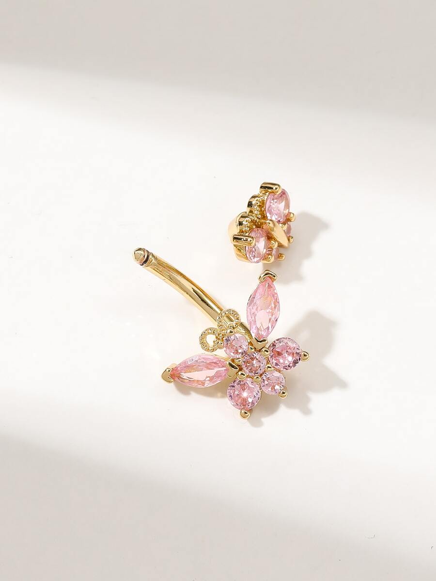 15279 1b-052 Anillo de ombligo A de moda lujoso rosado zirconia