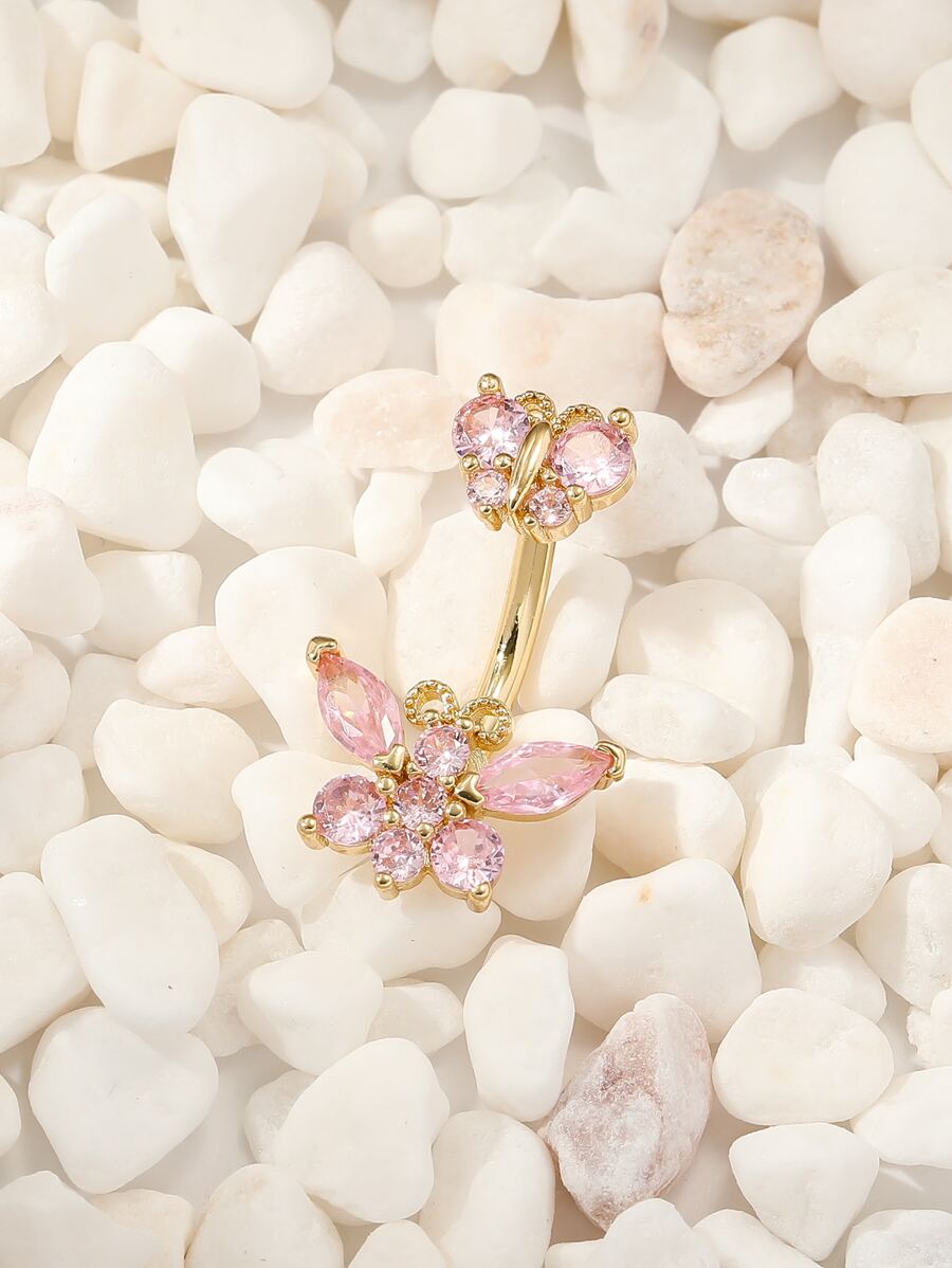15279 1b-052 Anillo de ombligo A de moda lujoso rosado zirconia
