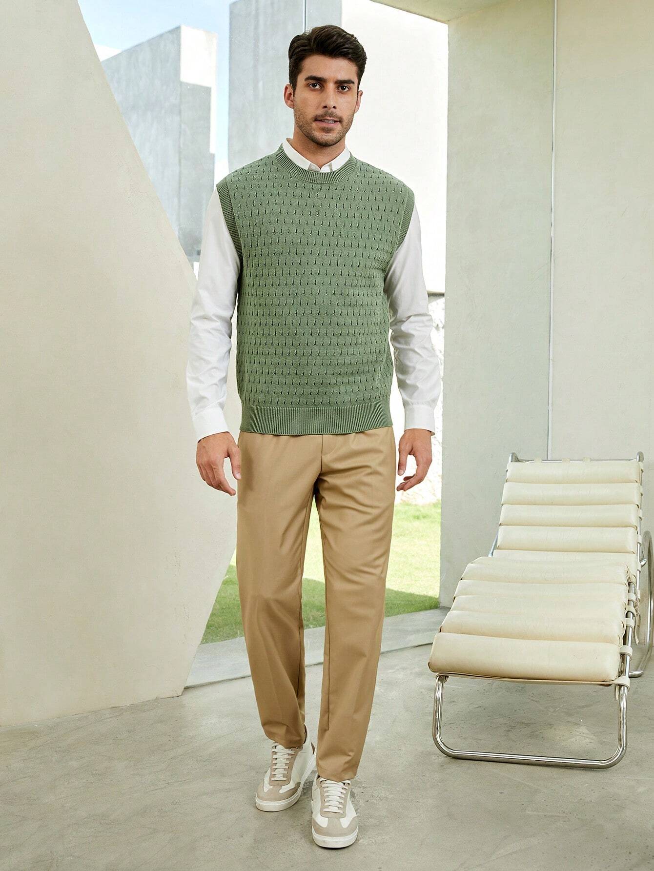 7754 2a-02-10 Chaleco de punto unicolor sin camisa para hombre