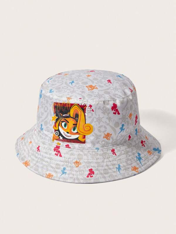 3943 1c-022 Sombrero cubo con letra con estampado de dibujos animados