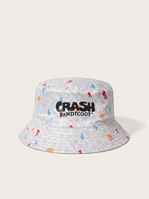 3943 1c-022 Sombrero cubo con letra con estampado de dibujos animados