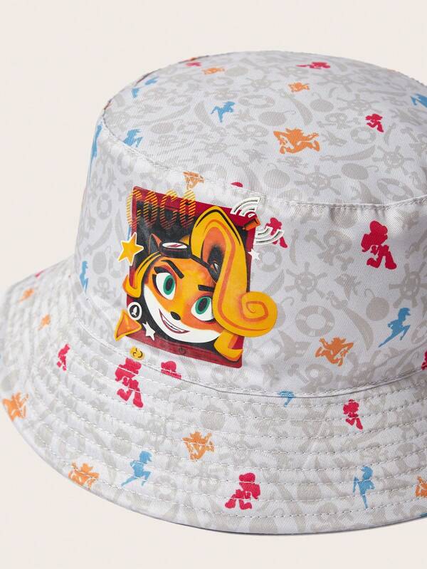 3943 1c-022 Sombrero cubo con letra con estampado de dibujos animados