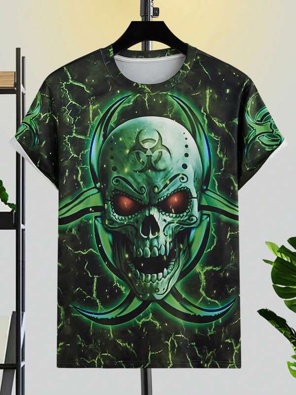 6581 1t-006 Camiseta estampado de cráneo & rayo