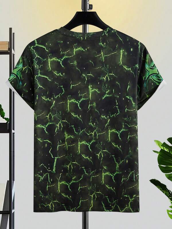 6581 1t-006 Camiseta estampado de cráneo & rayo