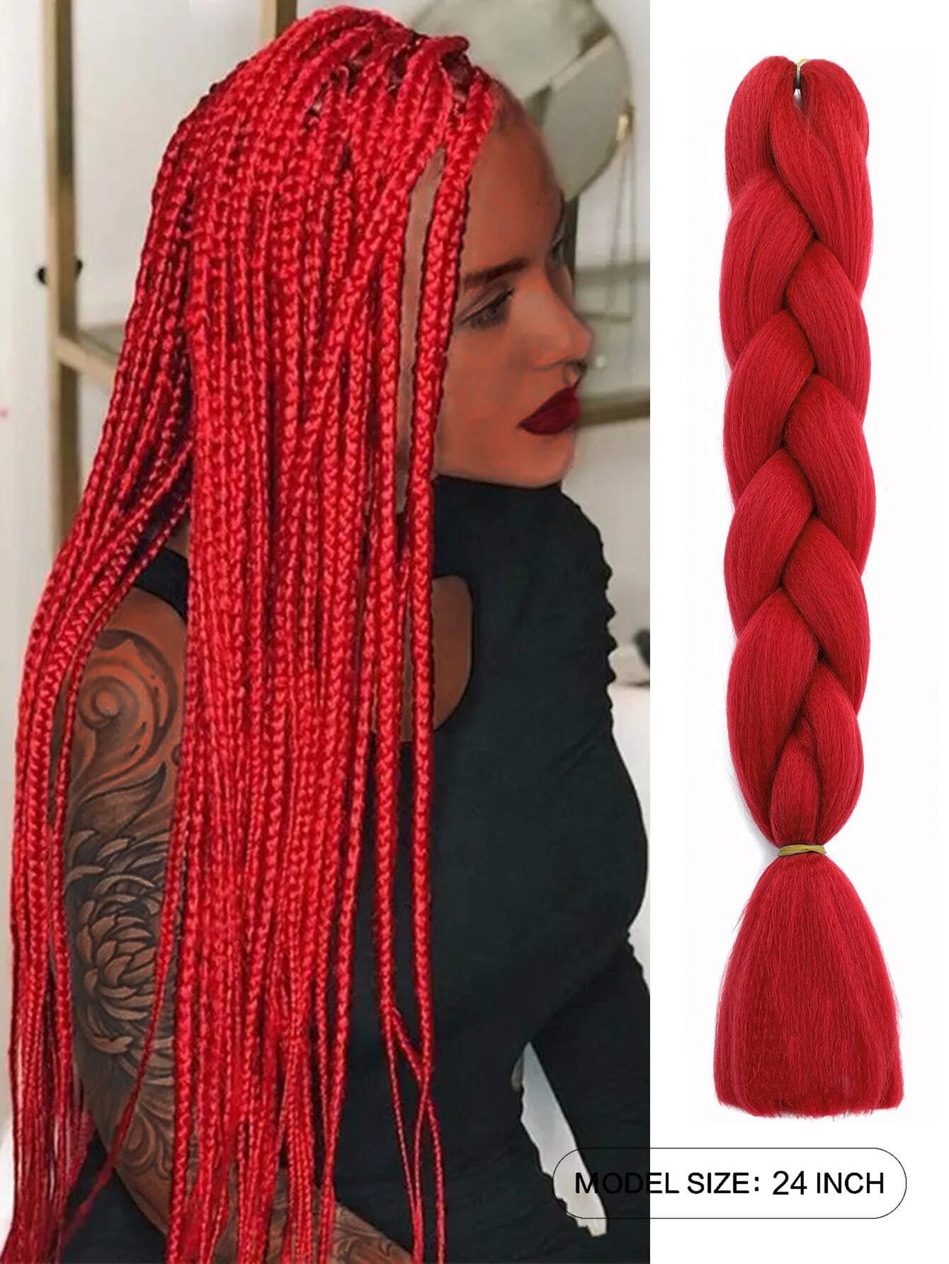 6000 1c-022 Una pieza Cabello sintético trenzado gigante rojo Extensiones de cabello trenzado de 24 pulgadas Caja de trenzas Cabello trenzado Cabello sintético para trenzar (más de cuarenta colores)