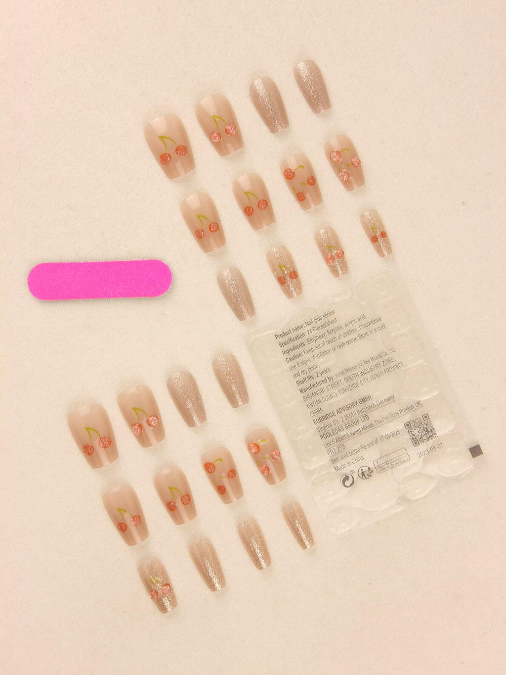 18247 1b-174 Conjunto uñas postizas rosadas perla 24 Pzas