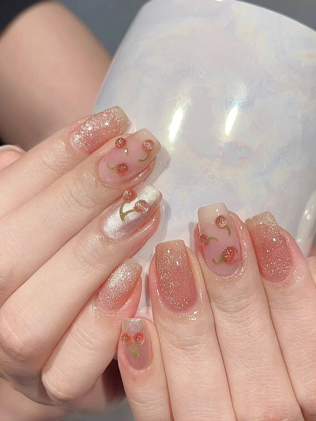 18247 1b-174 Conjunto uñas postizas rosadas perla 24 Pzas