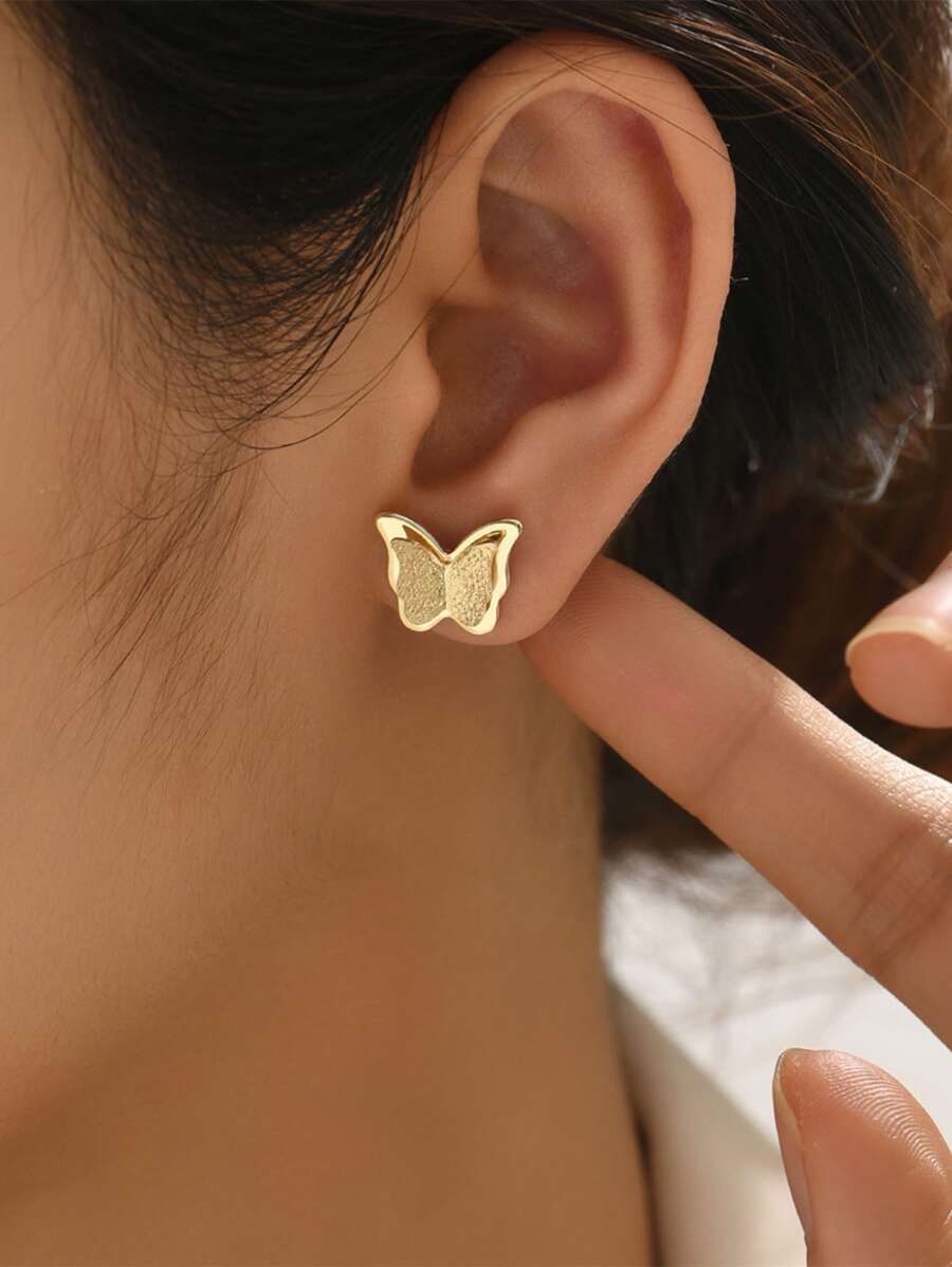 10042 1b-076 Set dos piezas de acero inoxidable colgante de mariposa Collar con Pendientes