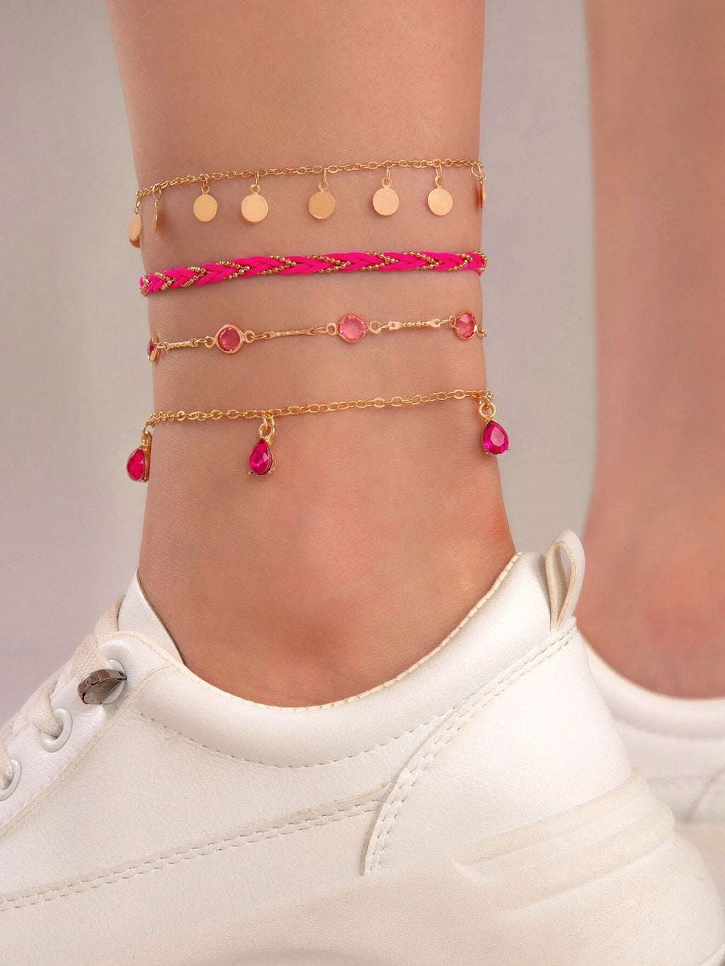 6601 1b-063 Set 4 piezas Pulsera tobillera con diseño de disco