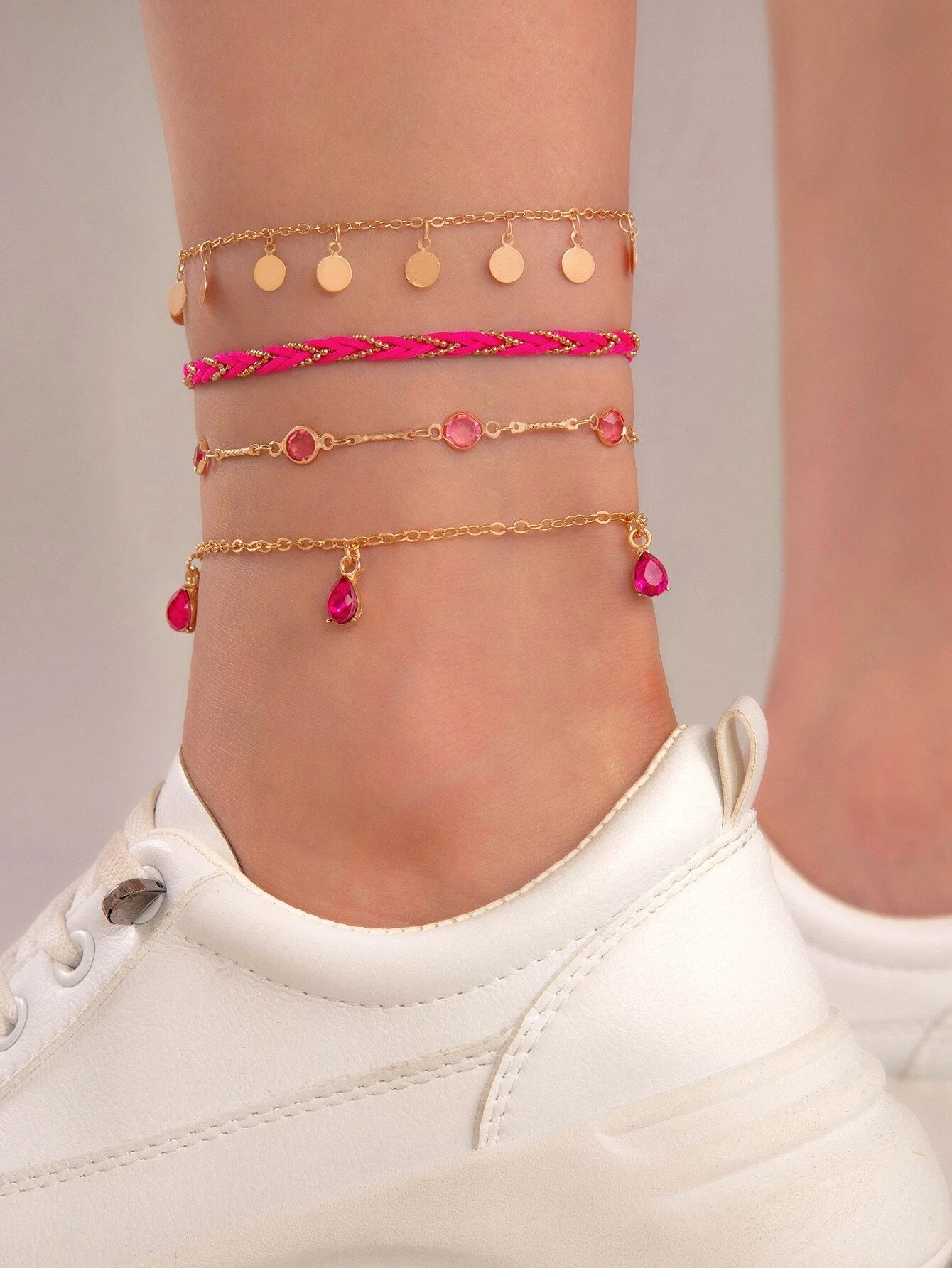 6601 1b-063 Set 4 piezas Pulsera tobillera con diseño de disco