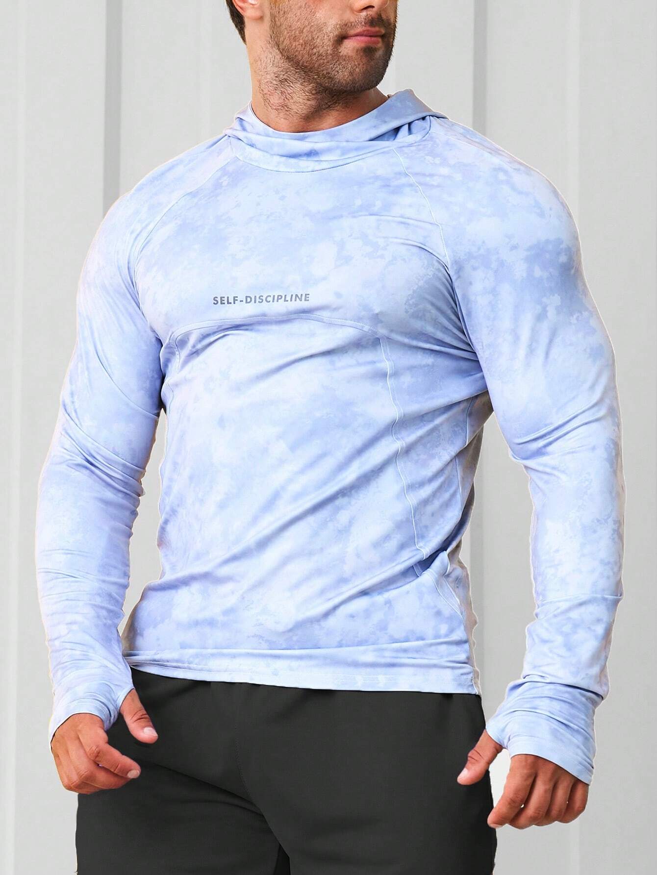 5244 1t-011 Hombres Sudadera deportiva con estampado de letra de manga raglán con capucha