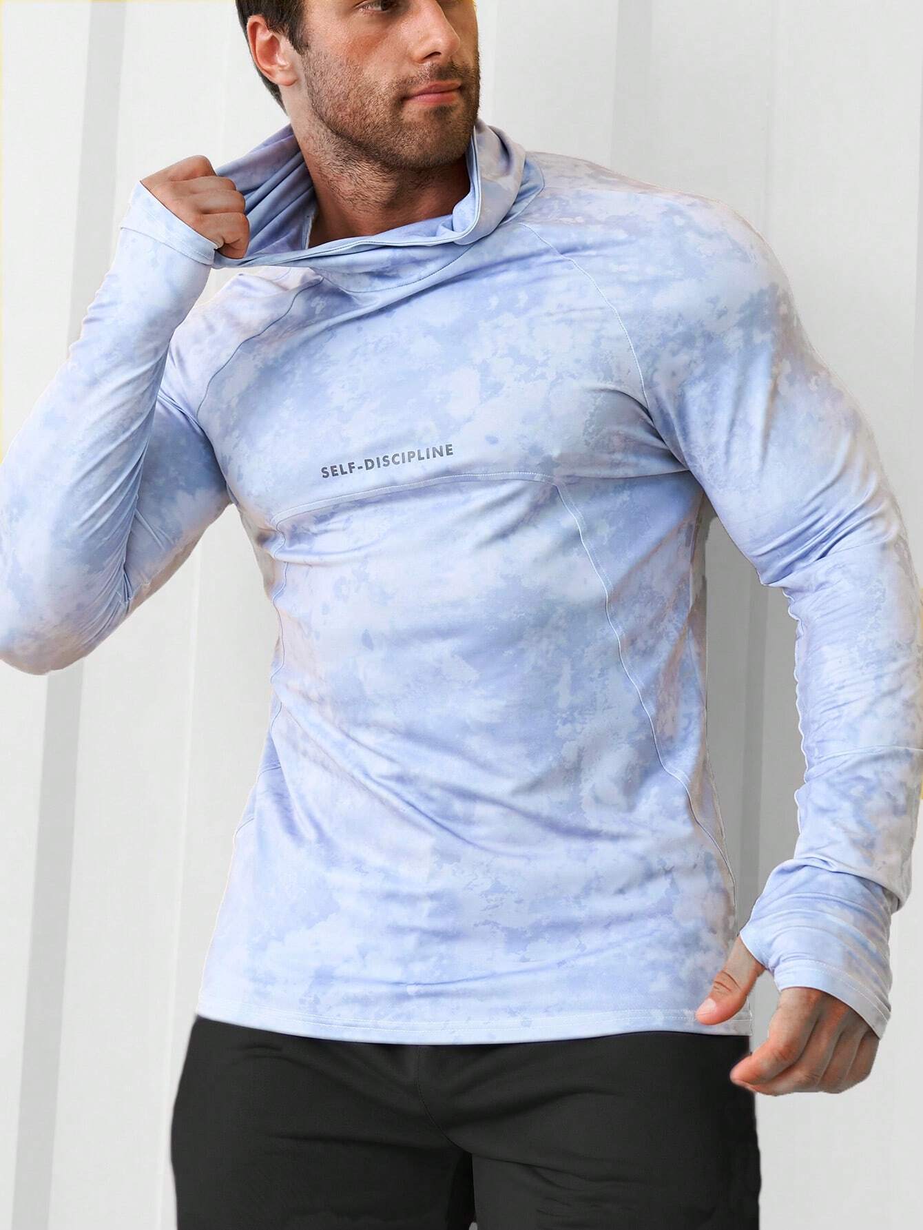 5244 1t-011 Hombres Sudadera deportiva con estampado de letra de manga raglán con capucha