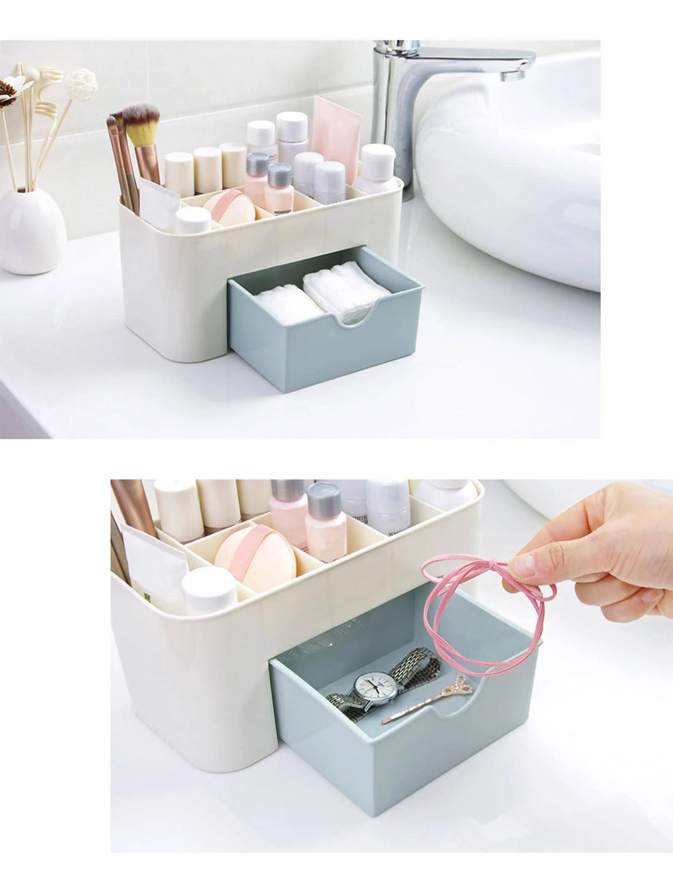 5219 a11-01 Caja de almacenamiento de escritorio con compartimentos para productos cosméticos