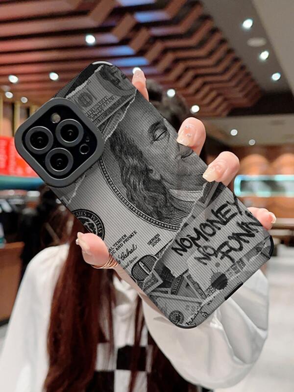 6339 2t-014 Una funda protectora suave negra con apariencia de ojo y estampado de dólares