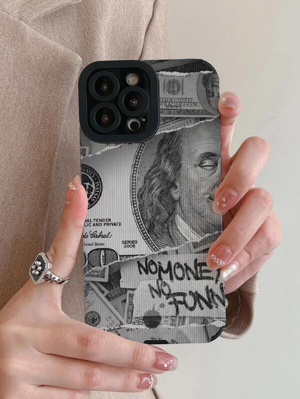 6339 2t-014 Una funda protectora suave negra con apariencia de ojo y estampado de dólares