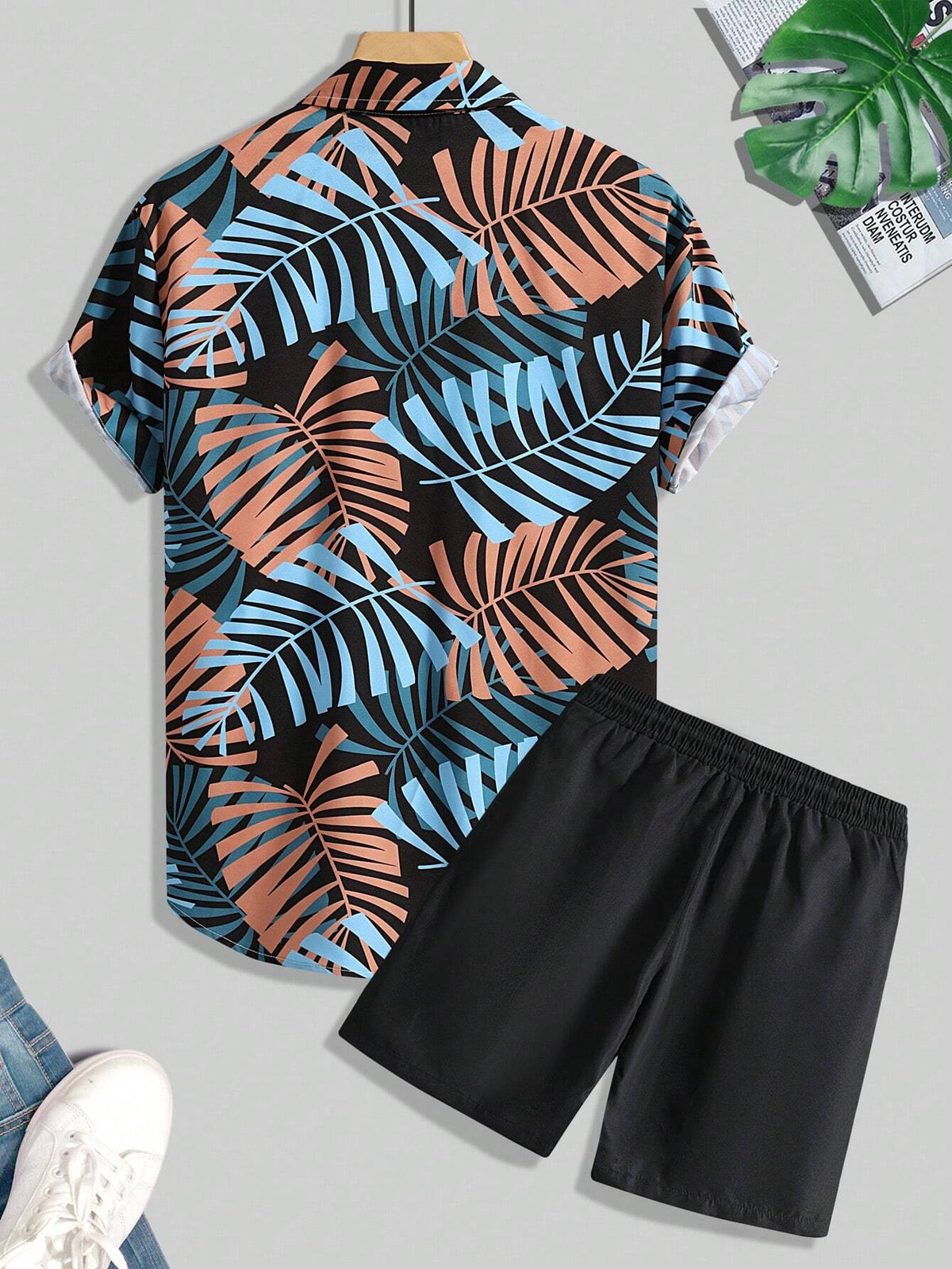 6910 a06-03 Manfinity Hombres con estampado tropical Camisa & de cintura con cordón Shorts