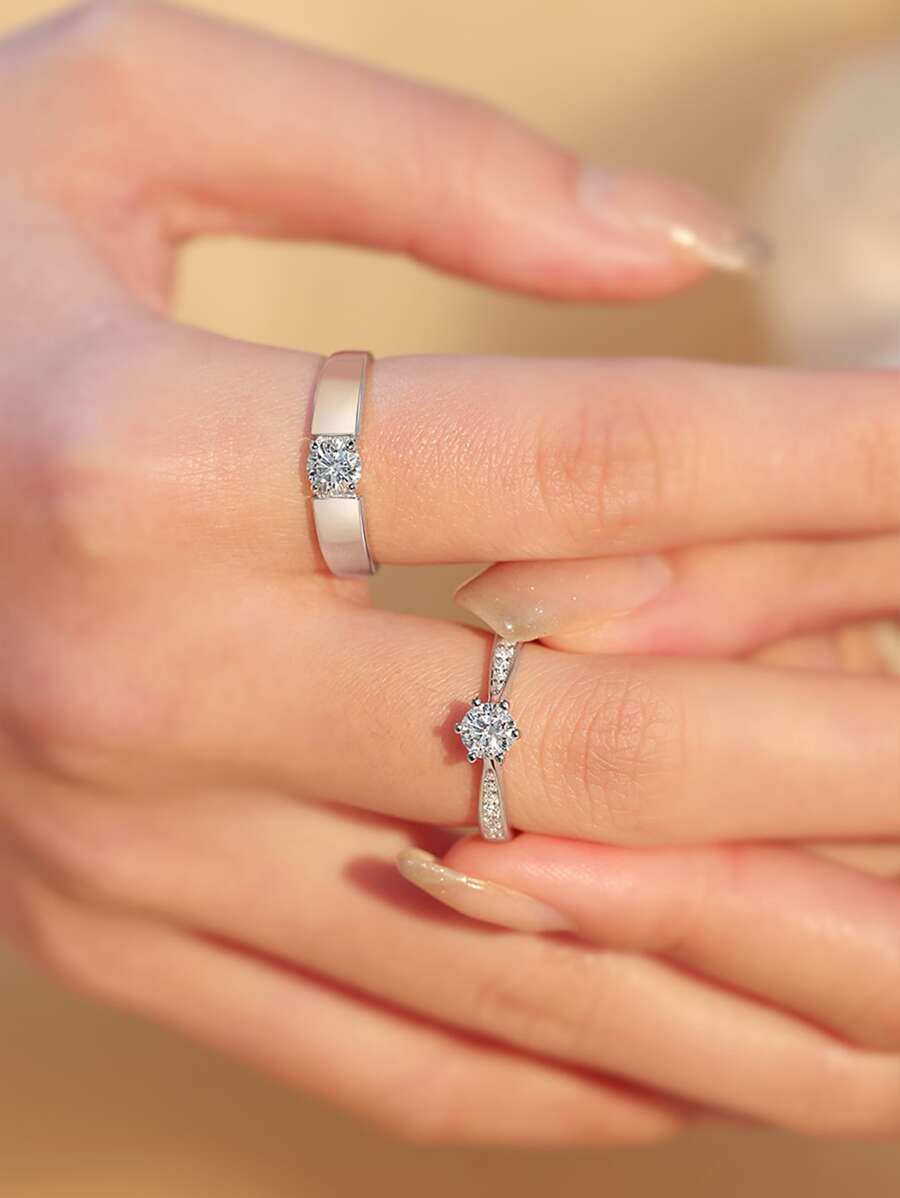 10767 1b-005 2 piezas Set de anillo de hombres de mujeres zirconia cúbica pareja anillos para