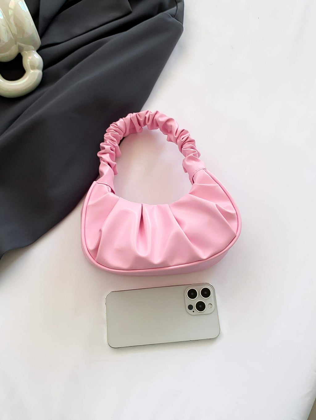 10226 1t-002 Mini bolso de mujer de nube arrugada de mano de color sólido