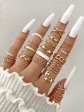 10602 1b-031 Veintidos piezas Set de anillo estilo bohemio con perla artificial