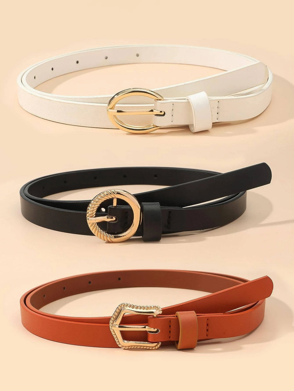 10205 1a-026 Una Pieza Cinturón delgado con con hebilla redonda