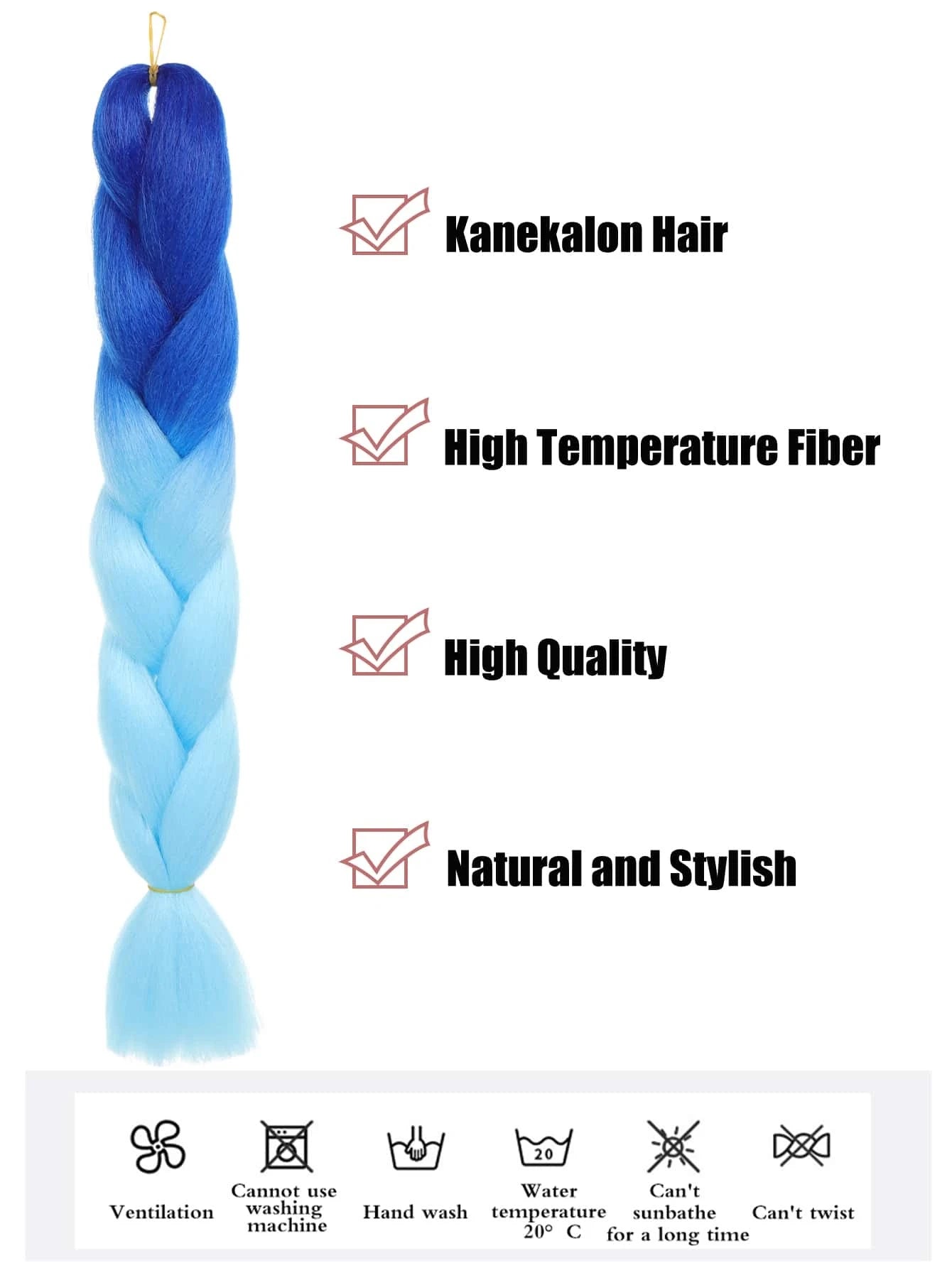 6003 1c-02-06 Extensión del pelo 24 pulgadas sintético fibra de ombré azul trenzado