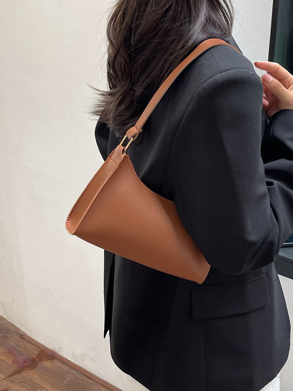 5837 1c-01-09 Bolso de hombro unicolor minimalista PU
