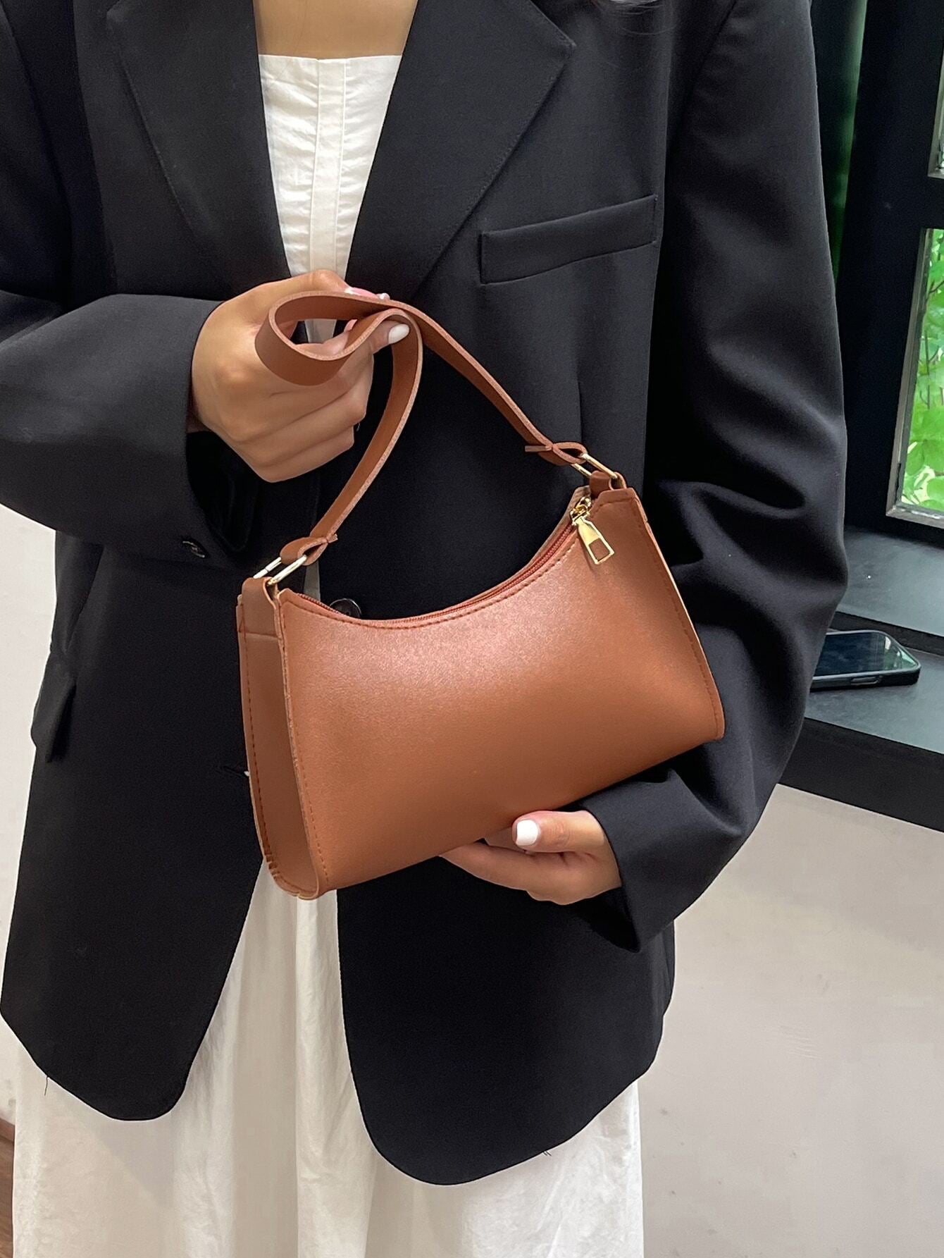 5837 1c-01-09 Bolso de hombro unicolor minimalista PU