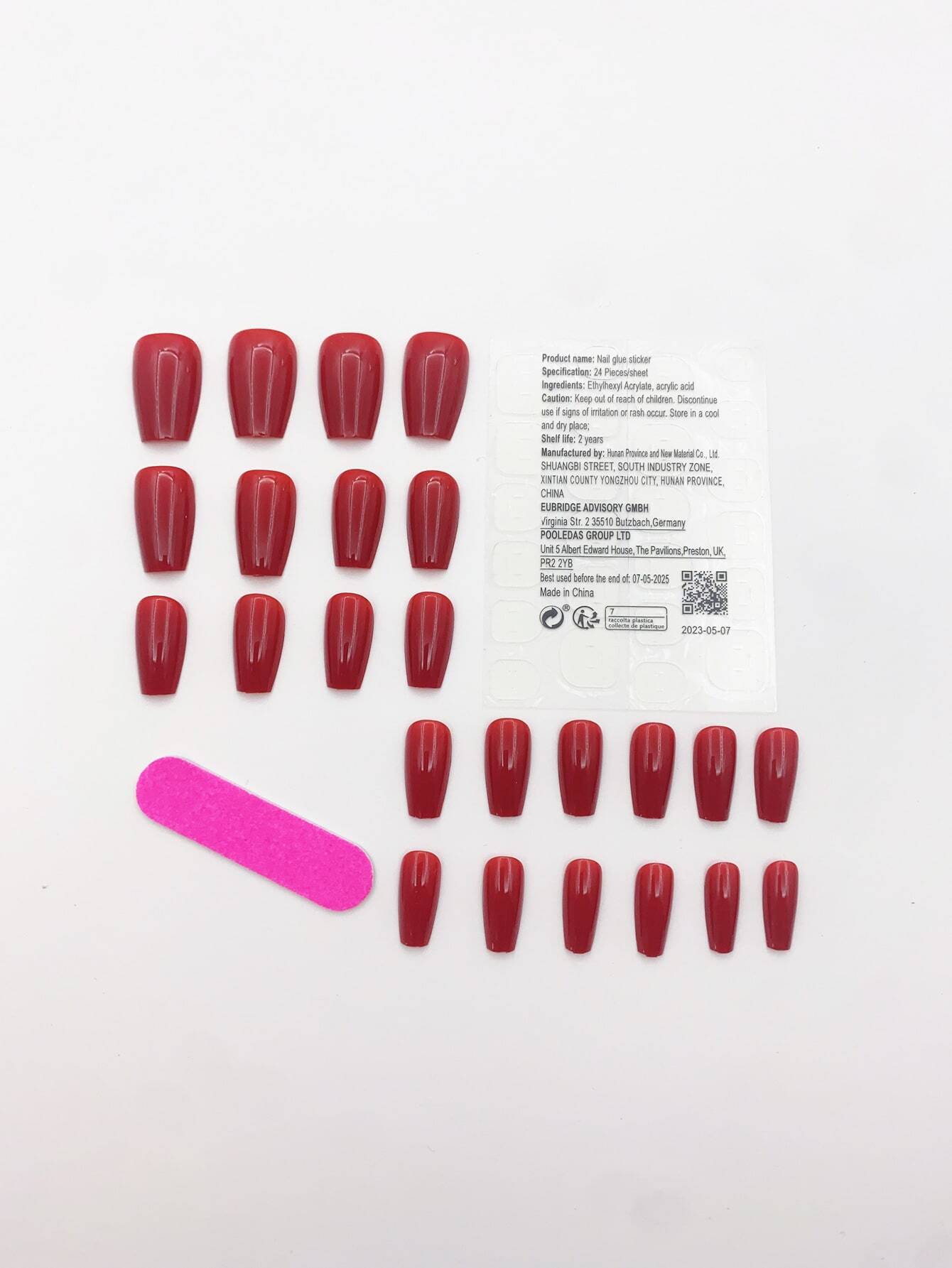 18520 1b-067 Uñas postizas rojo brillante 24 Pzas