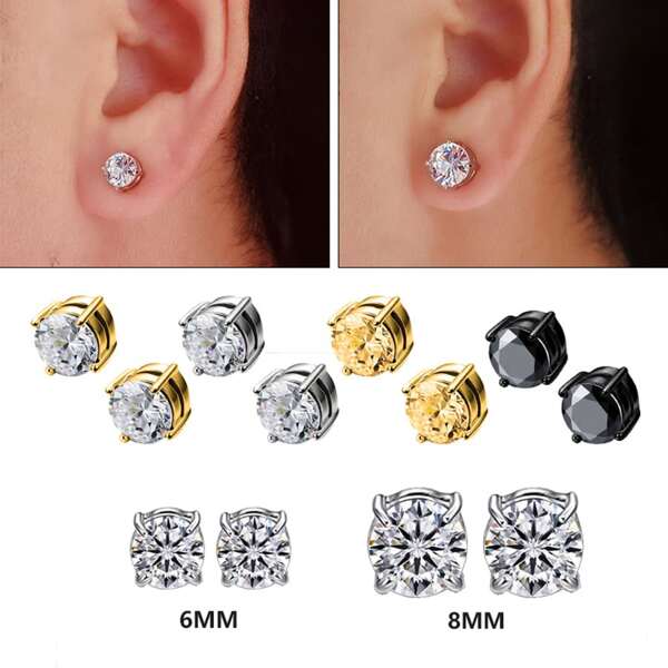 7843 b03-02 Un par Pendientes de moda de acero inoxidable & zirconia cúbica con clip plateado