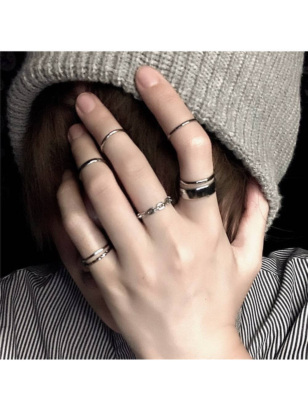 7378 1b-074 Siete piezas/set Set de anillo personalizado estilo callejero