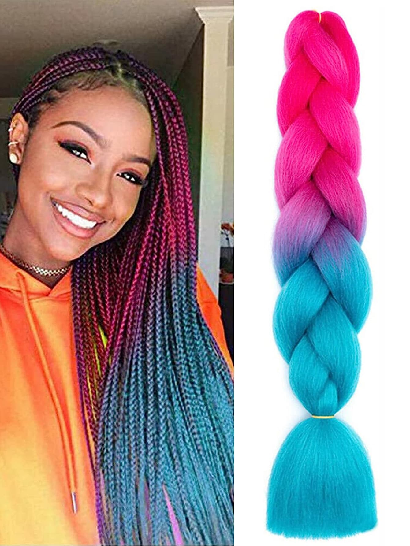 6004 1c-022 Extensión del pelo marrón trenzado 24 paquete sintético alta temperatura de arcoíris gigante trenzado pelo girante de croché femenino pelo