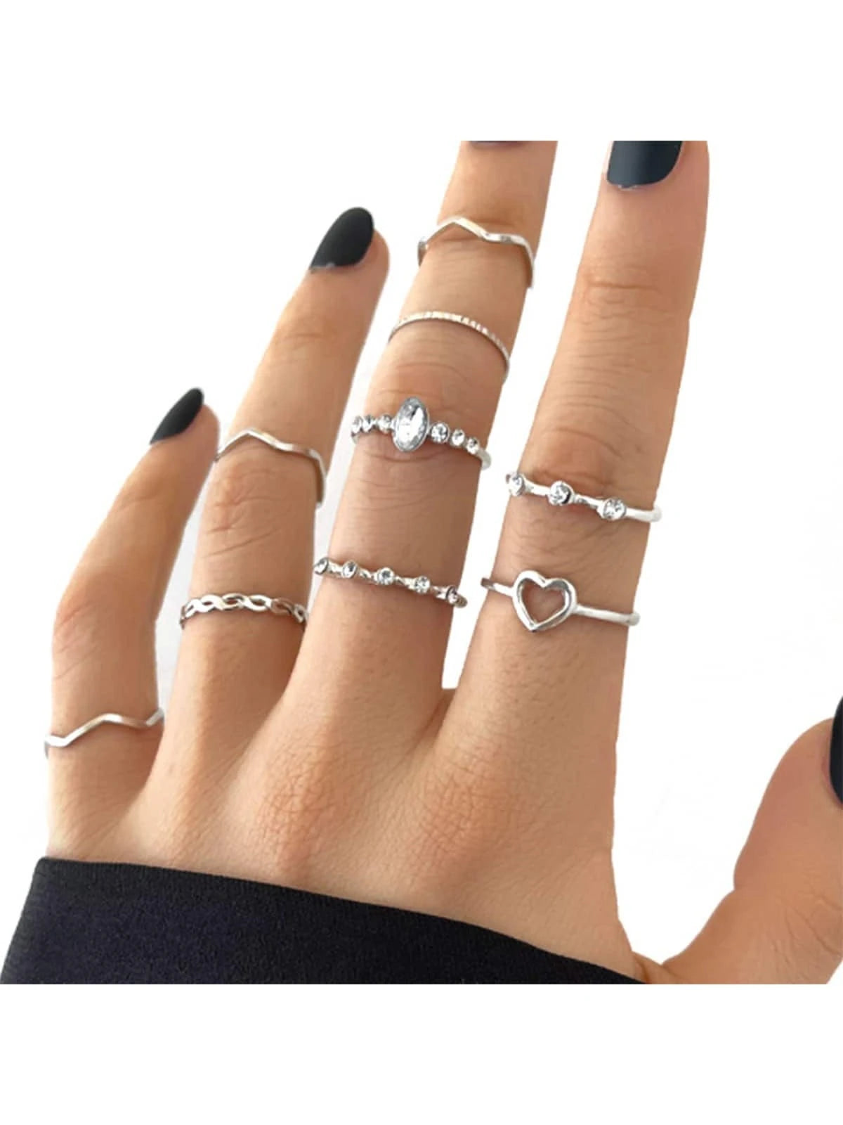 7351 b03-12 Set 9 piezas de color metálico plata minimalista nudillo anillos