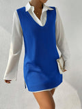 9347 1t-007 Chaleco tipo suéter con dobladillo dividido sin blusa