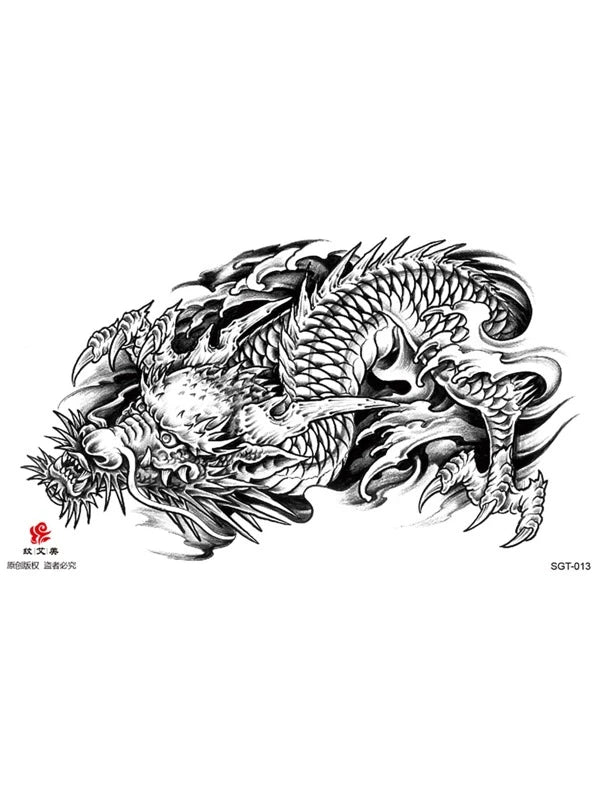 7893 1b-02-08  Tatuaje temporal falso con diseño de dragón para hombres y adultos