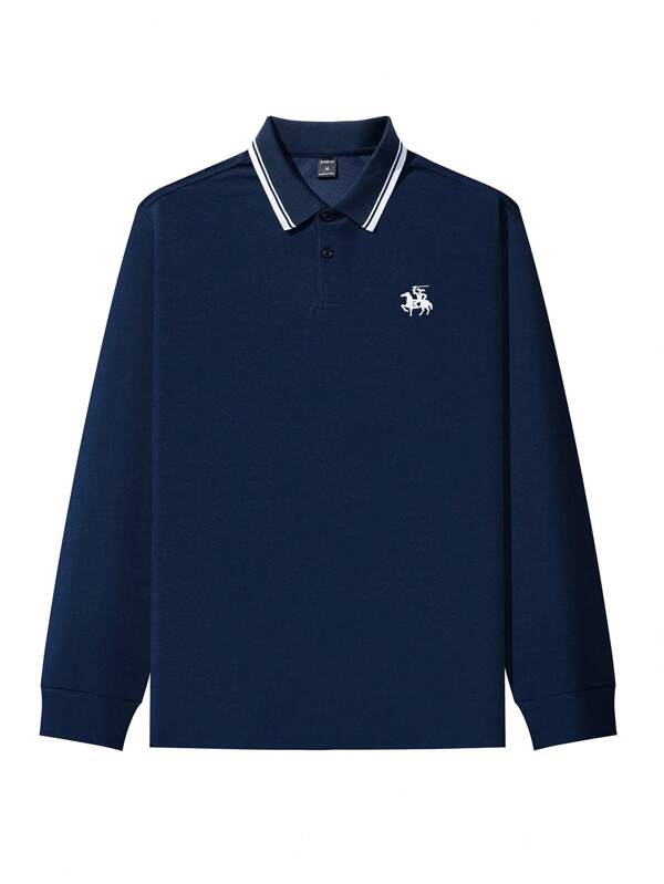 6192 a03-05 Manfinity Homme Hombres Camisa polo con estampado de caballo ribete de rayas