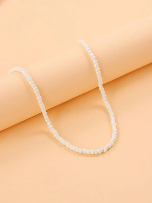 7950 1b-076 Una Pieza Collar Bohemio Hecho A Mano Con Cuentas Blancas Para Mujer