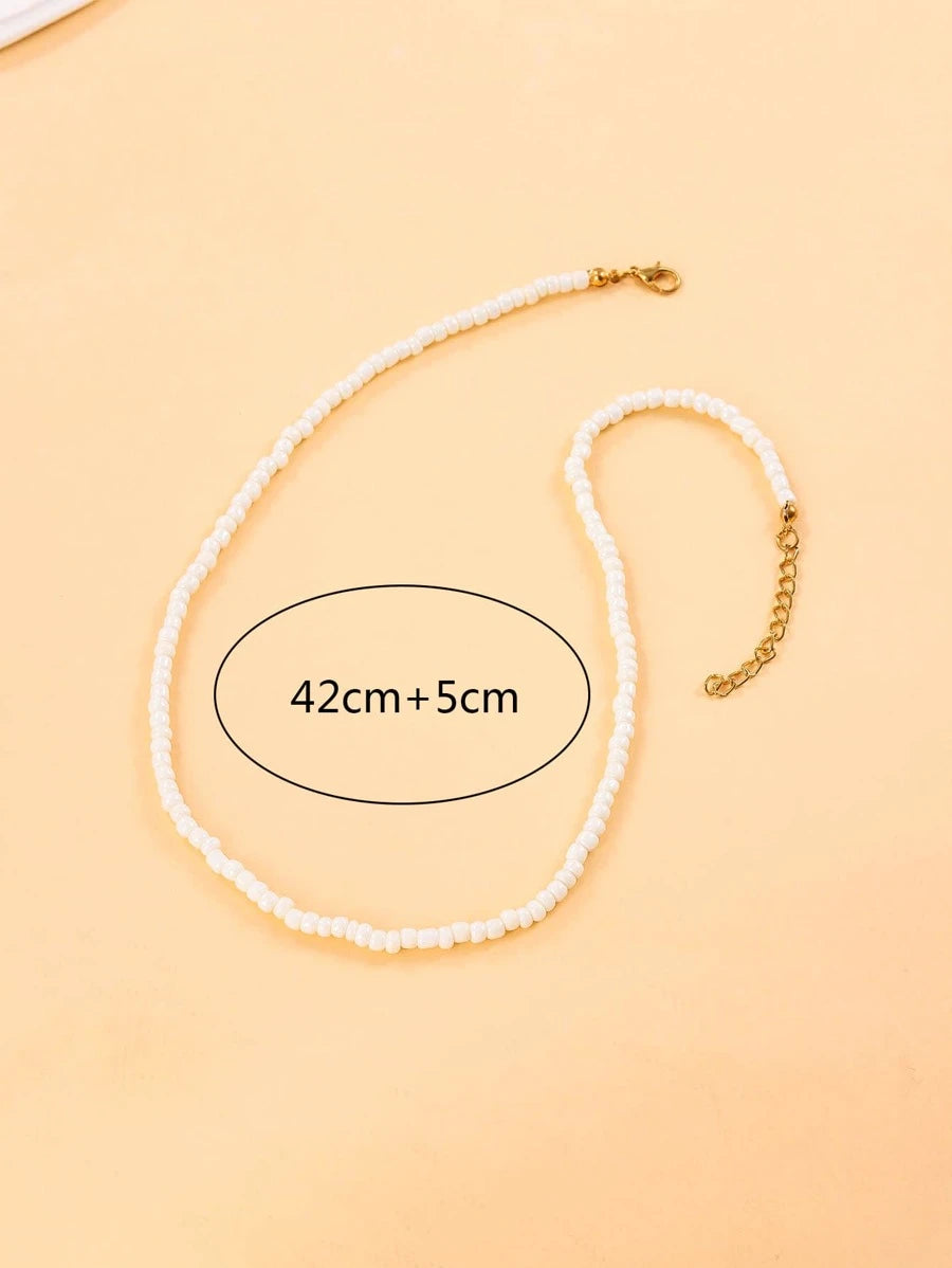 7950 1b-076 Una Pieza Collar Bohemio Hecho A Mano Con Cuentas Blancas Para Mujer