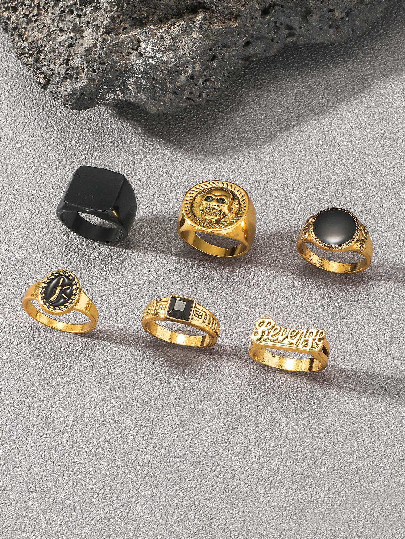7486 b03-16 Set 6 piezas Kit estilo retro en forma de cráneo de color metálico anillos para de hombres diariamente & festival desgaste