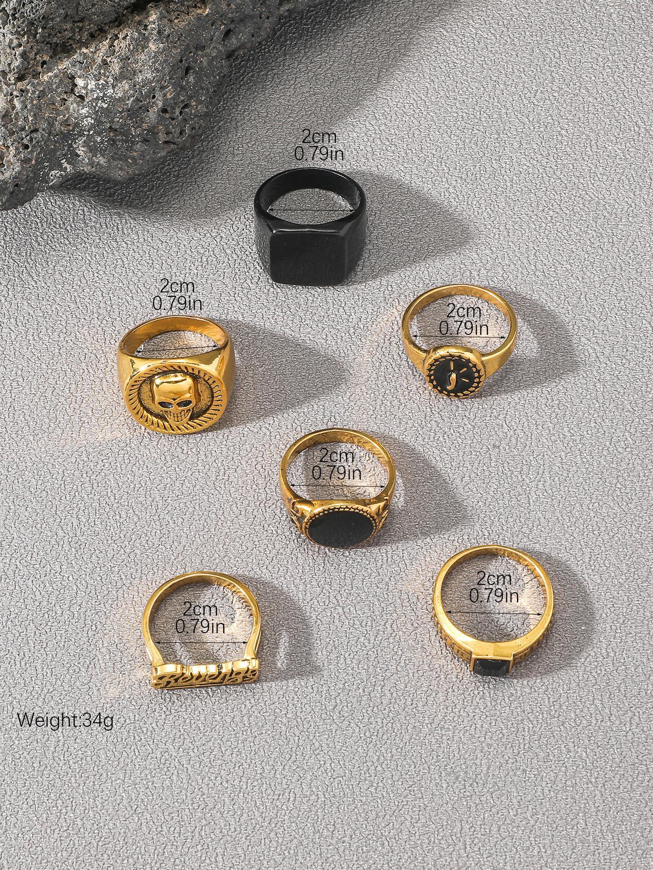 7486 b03-16 Set 6 piezas Kit estilo retro en forma de cráneo de color metálico anillos para de hombres diariamente & festival desgaste