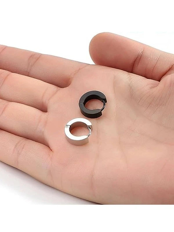 7844 b03-02 Set 2 pares Pendientes para hombres punk negro de acero inoxidable un par gris y un  par negro