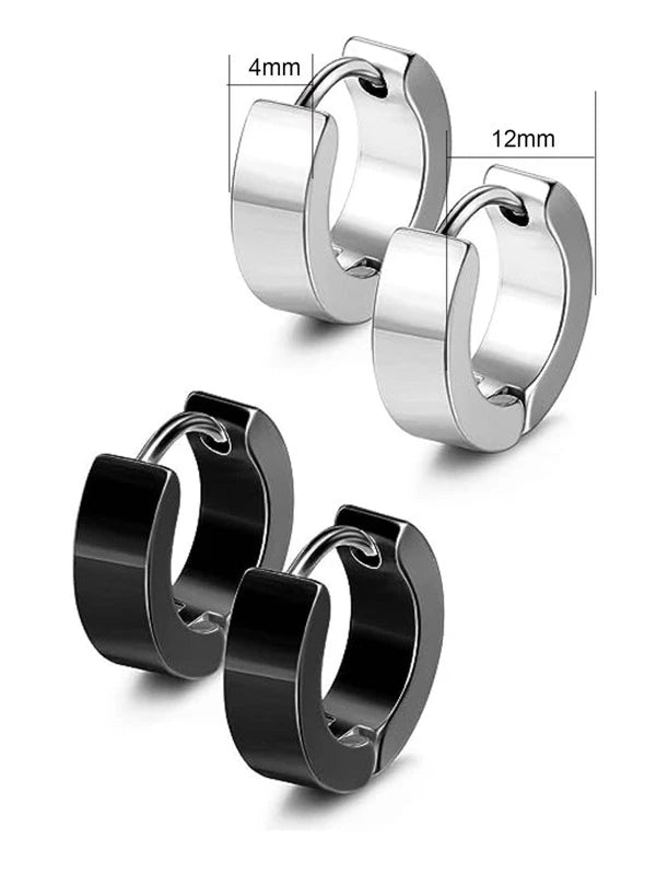 7844 b03-02 Set 2 pares Pendientes para hombres punk negro de acero inoxidable un par gris y un  par negro