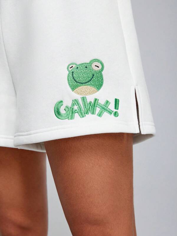 7432 1t-395 Shorts con cordón con estampado de letra y dibujos animados de cintura con volante