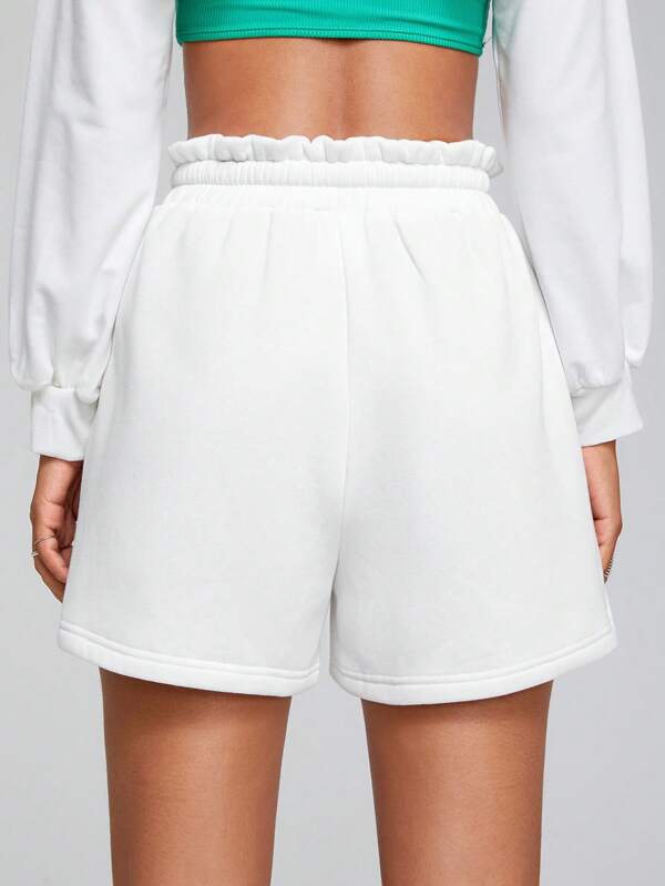 7432 1t-395 Shorts con cordón con estampado de letra y dibujos animados de cintura con volante