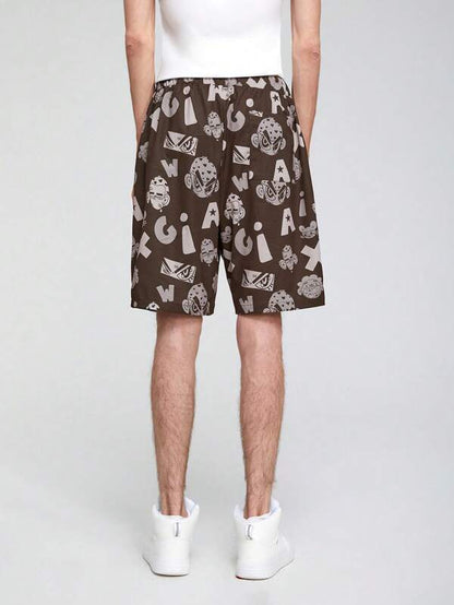 7423 1a-102 Hombres Shorts con estampado hebilla de cintura con nudo